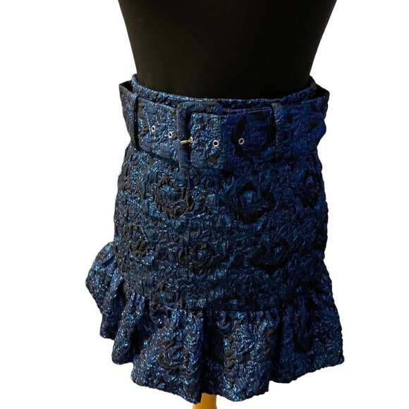 NWOT Zara Blue Jacquard Skirt With Frilled Hem Size S - Picture 2 of 7